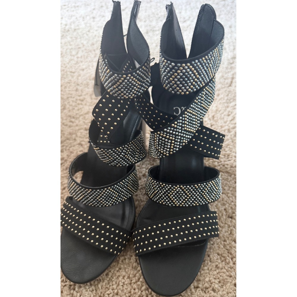 New York & Company Women Black Studded Strappy Block Heel Sandals 9116 Size 6 - Picture 3 of 9